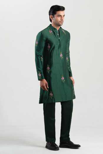 House Of Koa Emerald Bloom Embroidered Kurta Set 