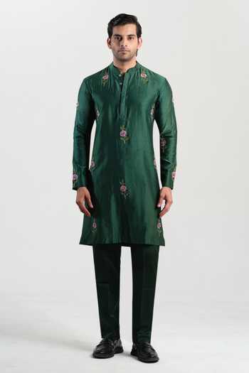 House Of Koa Emerald Bloom Embroidered Kurta Set 