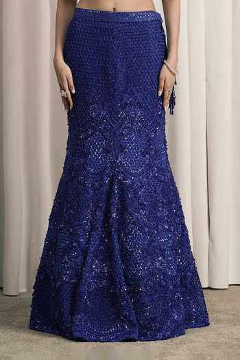 Buy Istya Blue Net Halter Neck Embroidered Fishcut Lehenga Set Online at Aza Fashions Buy_Istya_Blue Net Halter Neck Embroidered Fishcut Lehenga Set _Online_at_Aza_Fashions