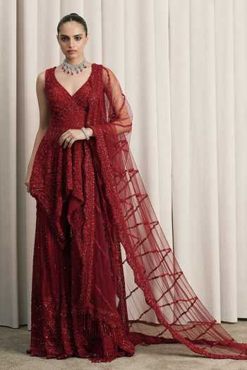 Istya Embroidered Jacket Sharara Set 