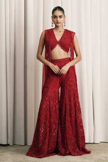 Istya Hand Embroidered Jacket Palazzo Set 