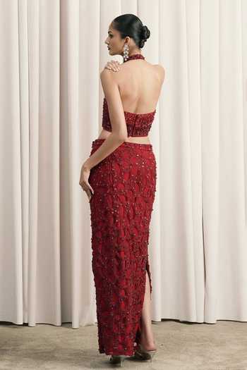Istya Halter Neck Embroidered Top With Skirt 