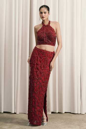 Istya Halter Neck Embroidered Top With Skirt 