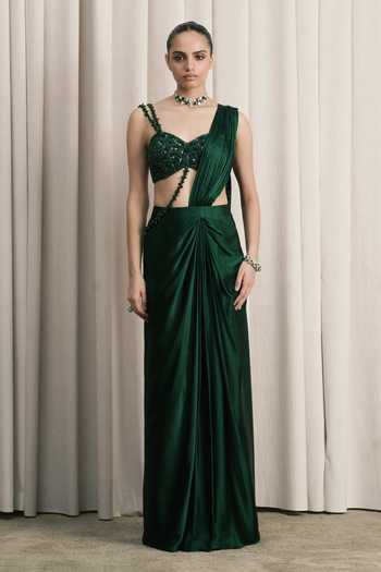 Istya Pre-Draped Saree With Embellished Blouse 