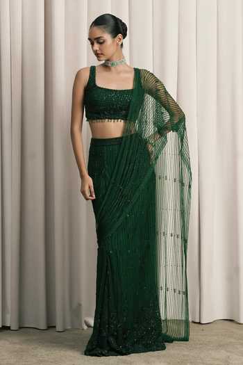 Istya Embroidered Pre-Draped Saree With Blouse 