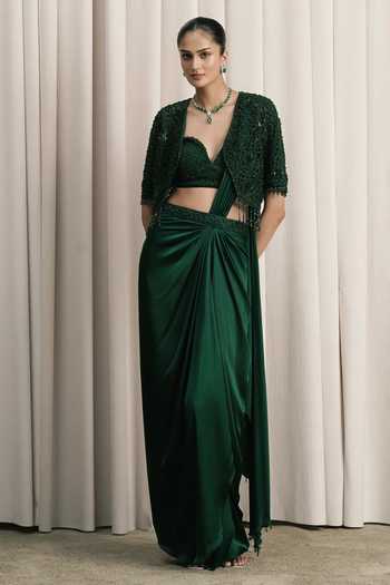 Istya Pre-Draped Saree Set With Embroidered Jacket 