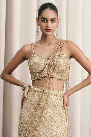 Istya Beige Net, Chantilly Sweetheart Hand Embroidered Fishcut Lehenga And Blouse Set Online at Aza Fashions Istya_Beige Net, Chantilly Sweetheart Hand Embroidered Fishcut Lehenga And Blouse Set _Online_at_Aza_Fashions