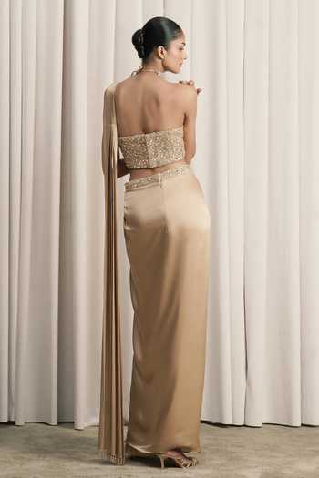 Istya Crystal Embroidered Pre-Draped Saree With Corset 