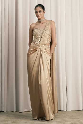 Istya Crystal Embroidered Pre-Draped Saree With Corset 