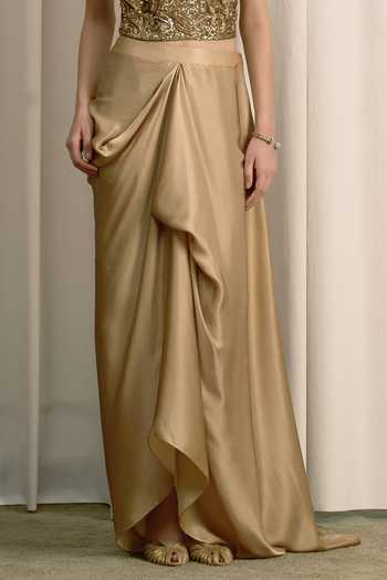 Istya Gold Organza, Satin Plunge Neck Hand Embroidered Top And Skirt Set Online at Aza Fashions Istya_Gold Organza, Satin Plunge Neck Hand Embroidered Top And Skirt Set _Online_at_Aza_Fashions
