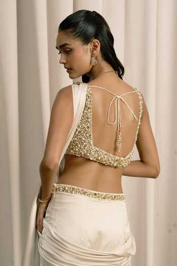 Istya Satin Pre-Draped Saree With Embellished Blouse 
