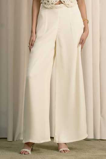 Istya_Ivory Organza, Georgette V-neck Embroidered Jacket And Pant Set _Online_at_Aza_Fashions