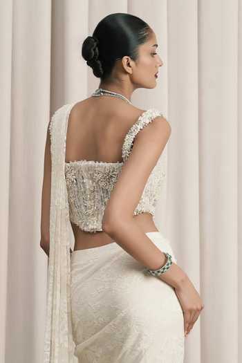 Istya Chantilly Lace Work Pre-Draped Saree & Corset Set 