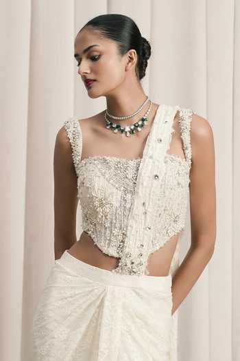 Buy Istya Ivory Chantilly, Lace Beads, Pearls, Stones Work Pre-draped Saree And Corset Set Online at Aza Fashions Buy_Istya_Ivory Chantilly, Lace Beads, Pearls, Stones Work Pre-draped Saree And Corset Set _Online_at_Aza_Fashions