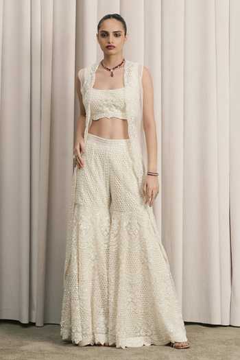 Istya Pearl Embroidered Jacket Sharara Set 