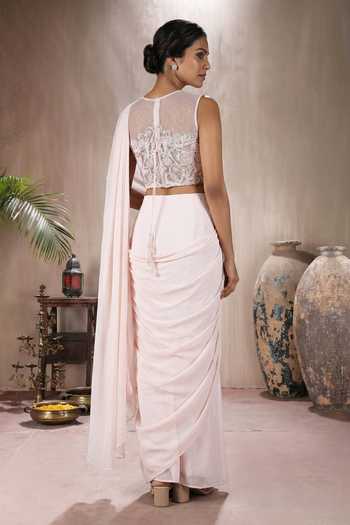 Maisolos Pre-Draped Georgette Saree With Embroidered Blouse 