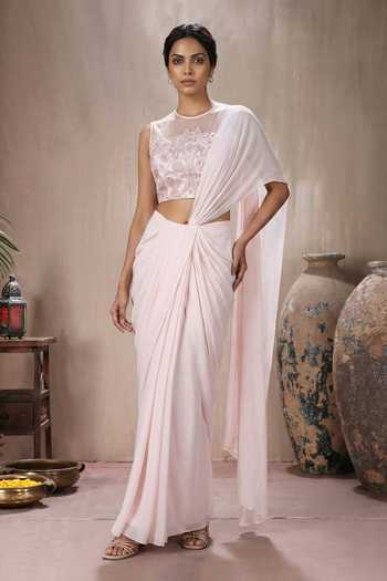 Maisolos Pre-Draped Georgette Saree With Embroidered Blouse 