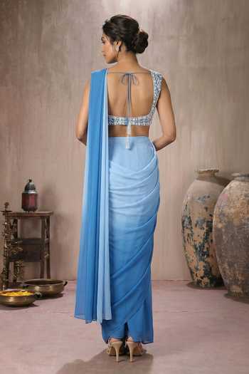 Maisolos Ombre Pre-Draped Blouse & Embroidered Blouse Set 