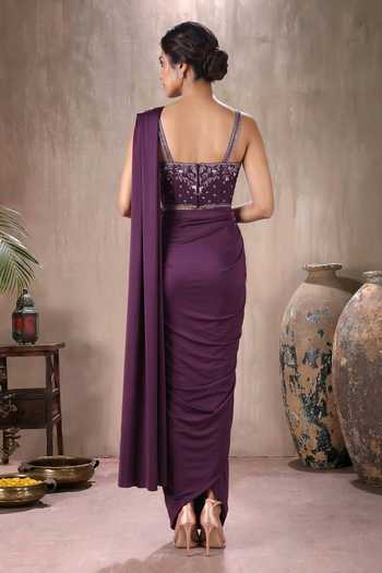 Maisolos Pre-Draped Saree With Embroidered Blouse 