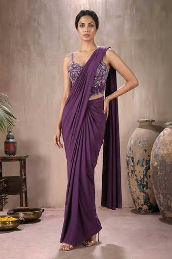 Maisolos Pre-Draped Saree With Embroidered Blouse 