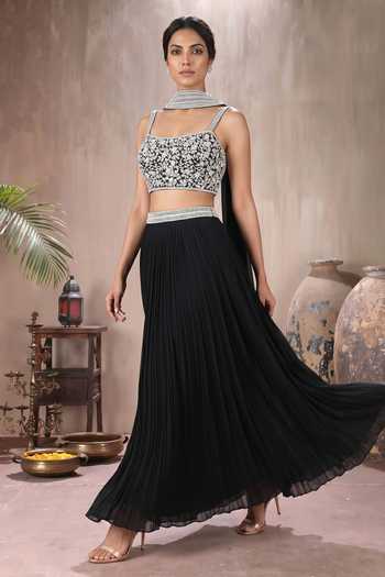 Maisolos Black Net, Georgette Square Neck Embroidered Blouse Skirt Set Online at Aza Fashions Maisolos_Black Net, Georgette Square Neck Embroidered Blouse Skirt Set _Online_at_Aza_Fashions