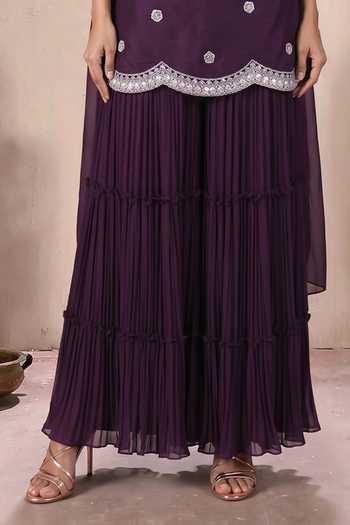 Maisolos Wine Georgette, Net Square Neck Embroidered Kurta Set Online at Aza Fashions Maisolos_Wine Georgette, Net Square Neck Embroidered Kurta Set _Online_at_Aza_Fashions