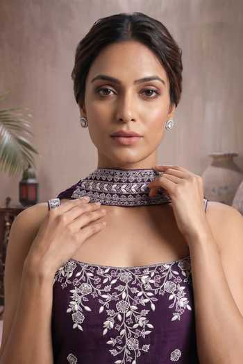 Maisolos Wine Georgette, Net Square Neck Embroidered Kurta Set at Aza Fashions Maisolos_Wine Georgette, Net Square Neck Embroidered Kurta Set _at_Aza_Fashions
