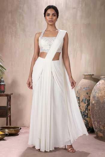 Maisolos Pre-Draped Saree With Thread Work Blouse 