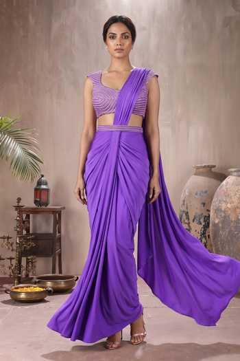 Maisolos Pre-Draped Saree With Embroidered Blouse 