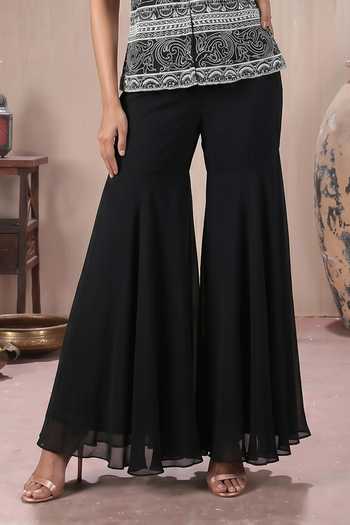 Maisolos_Black Net, Georgette Round Neck Hand Embroidered Jacket And Sharara Set _Online_at_Aza_Fashions