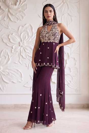 Buy Maisolos Purple Net, Georgette Halter Neck, Yes Embroidered Kurta Set Online at Aza Fashions Buy_Maisolos_Purple Net, Georgette Halter Neck, Yes Embroidered Kurta Set _Online_at_Aza_Fashions
