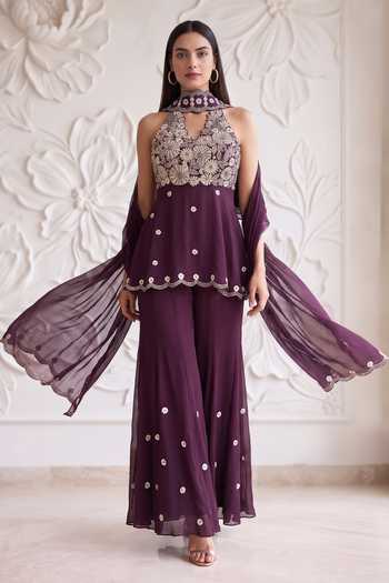 Shop Maisolos Purple Net, Georgette Halter Neck, Yes Embroidered Kurta Set Online at Aza Fashions Shop_Maisolos_Purple Net, Georgette Halter Neck, Yes Embroidered Kurta Set _Online_at_Aza_Fashions