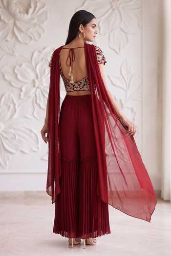 Maisolos Floral Embroidered Blouse Sharara Set 