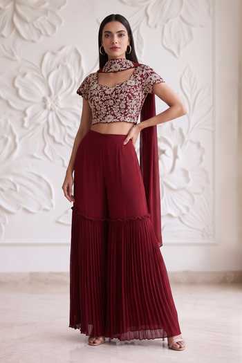 Maisolos Floral Embroidered Blouse Sharara Set 