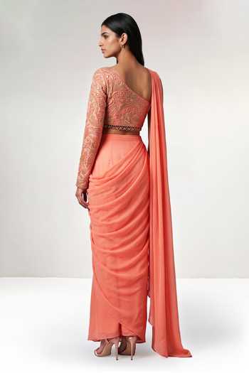 Maisolos Pre-Draped Saree With Embroidered Blouse 