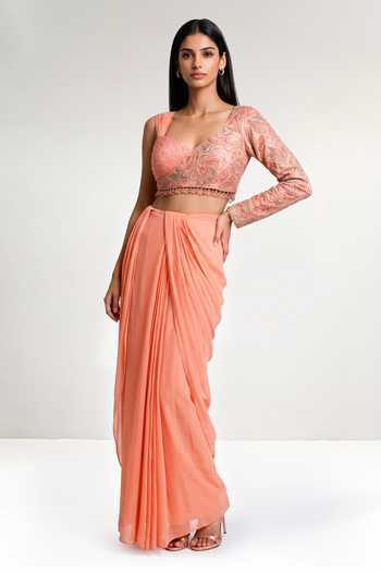 Maisolos Pre-Draped Saree With Embroidered Blouse 