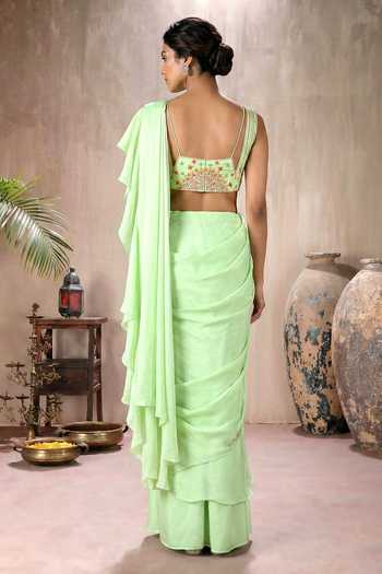 Maisolos Ruffle Pre-Draped Saree With Embroidered Blouse 