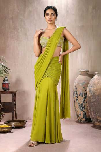 Maisolos Ruched Pre-Draped Saree With Blouse 