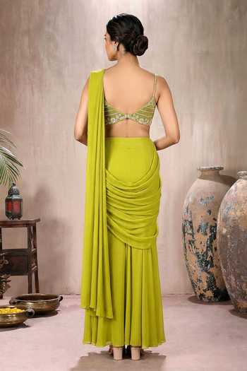 Maisolos Ruched Pre-Draped Saree With Blouse 