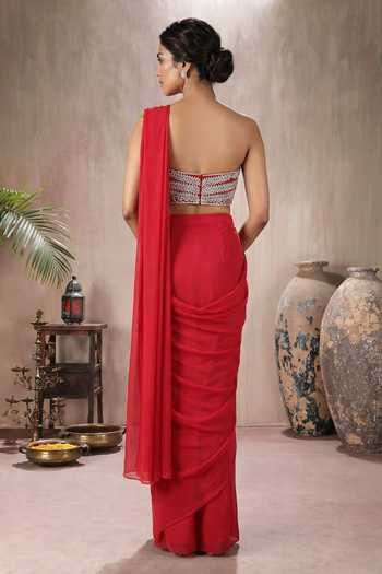 Maisolos Pre-Draped Saree With Embroidered Blouse 
