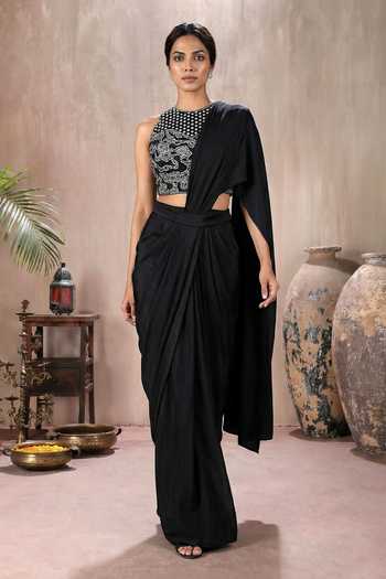 Maisolos Pre-Draped Saree With Embroidered Blouse 