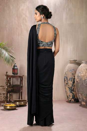 Maisolos Pre-Draped Saree With Embroidered Blouse 