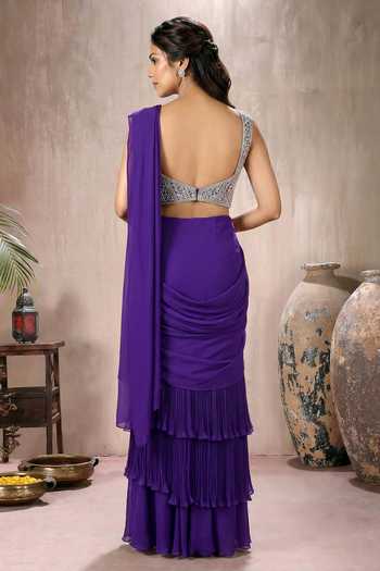 Maisolos Layered Pre-Draped Saree With Embroidered Blouse 