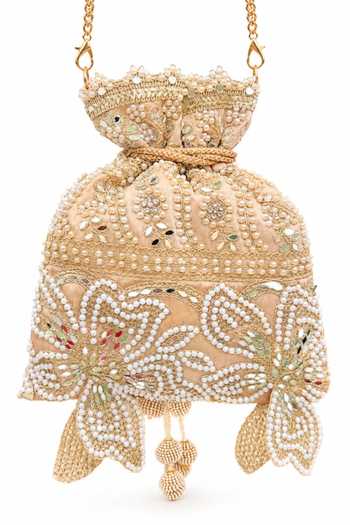 Buy SG Collection By Sonia Gulrajani Pink Embroidery, Pearls, Mirrors, Cut Work, Tassels Ira Embellished Potli Online at Aza Fashions Buy_SG Collection By Sonia Gulrajani_Pink Embroidery, Pearls, Mirrors, Cut Work, Tassels Ira Embellished Potli _Online_at_Aza_Fashions
