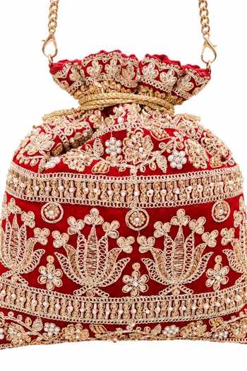 SG Collection By Sonia Gulrajani_Red Embroidery, Beads, Zari, Tassels Saanjh Zardozi Potli _Online_at_Aza_Fashions