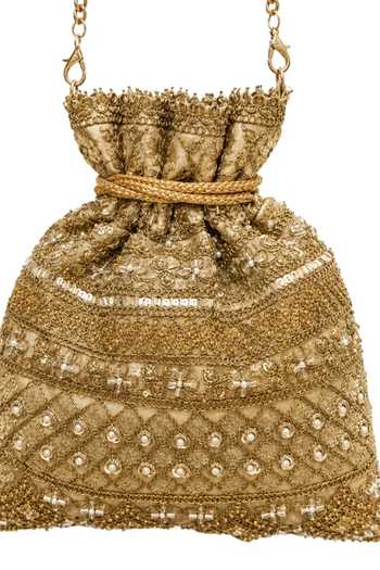 SG Collection By Sonia Gulrajani Gold Embroidery, Sequins, Mirrors, Crystals, Tassels Sairah Potli Online at Aza Fashions SG Collection By Sonia Gulrajani_Gold Embroidery, Sequins, Mirrors, Crystals, Tassels Sairah Potli _Online_at_Aza_Fashions
