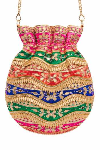 SG Collection By Sonia Gulrajani_Multi Color Tassels, Gota Patti Jashn Work Potli _Online_at_Aza_Fashions