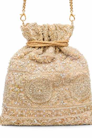 SG Collection By Sonia Gulrajani_Rose Gold Embroidery, Beads, Mirrors, Tassels Myra Work Potli _Online_at_Aza_Fashions