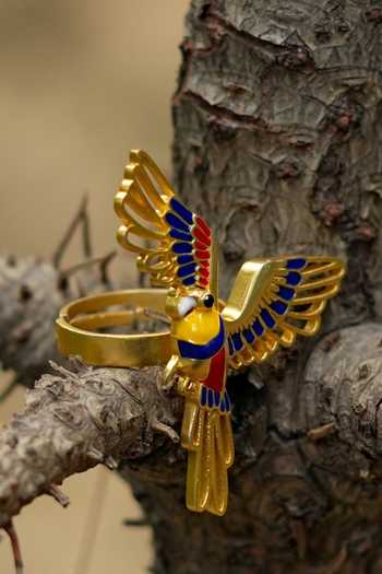 Shop Totapari Gold Plated Corbett Plum Head Parrot Ring Online at Aza Fashions Shop_Totapari_Gold Plated Corbett Plum Head Parrot Ring _Online_at_Aza_Fashions
