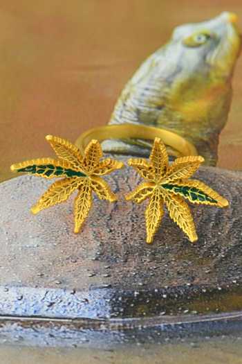 Totapari Gold Plated Corbett Canabis Duet Ring at Aza Fashions Totapari_Gold Plated Corbett Canabis Duet Ring _at_Aza_Fashions